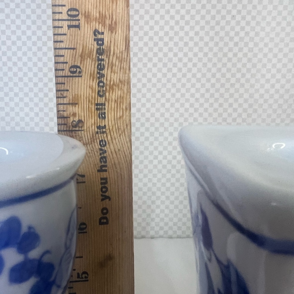 2 Vintage Japanese Blue & White Vases– Wide Base Floral Hand Painted Mint - Picture 6 of 7
